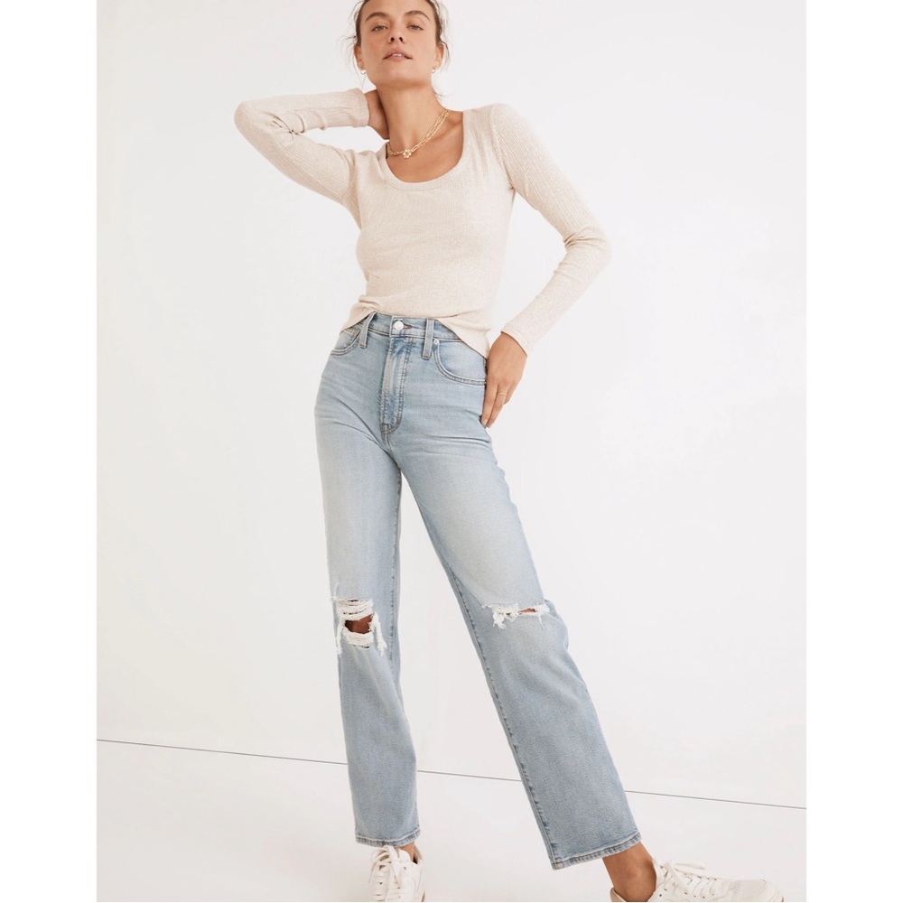 Madewell Perfect Vintage Straight Jean in Danby Wash: Knee-Rip Edition, Size 28